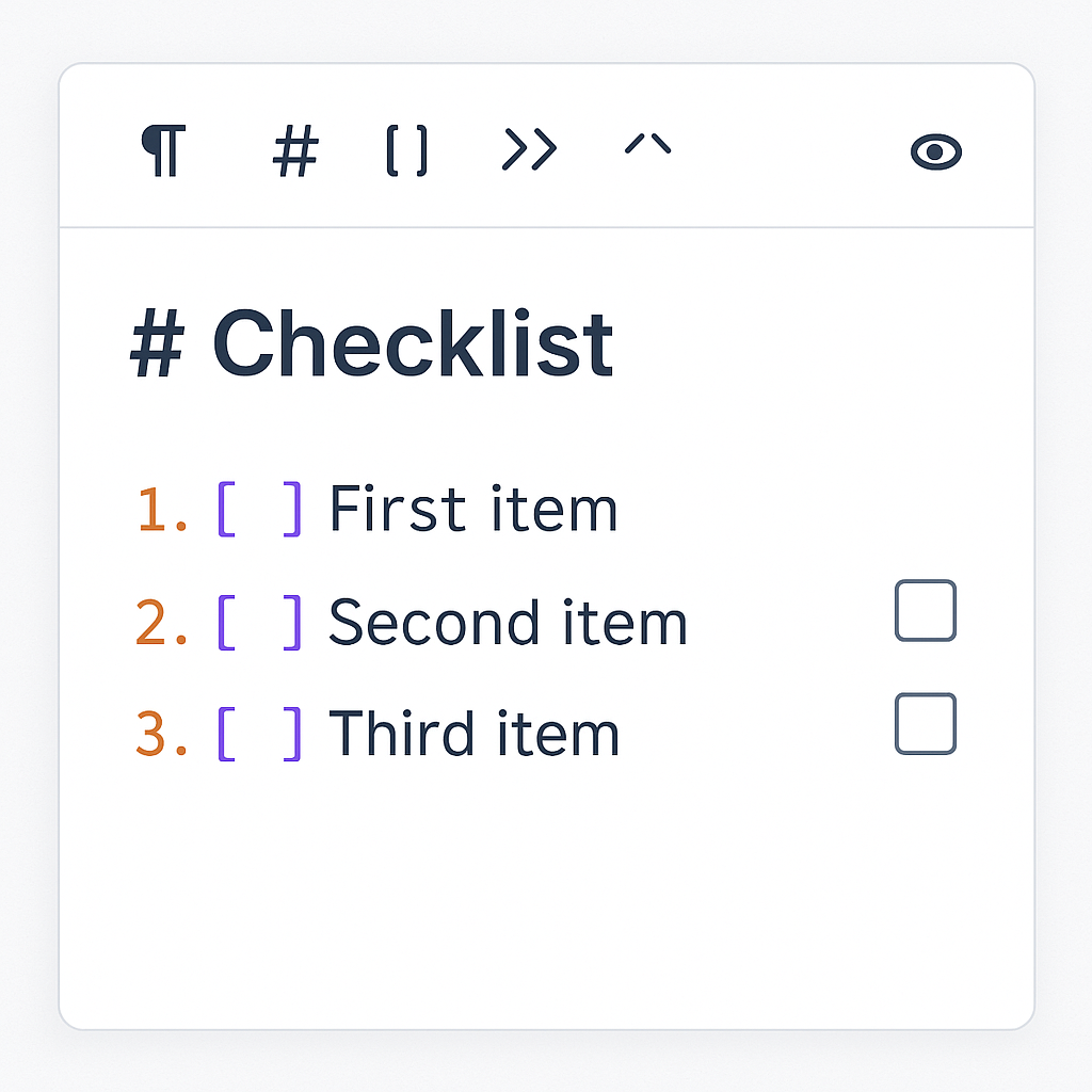 Runbooked checklist creation interface showing markdown editor