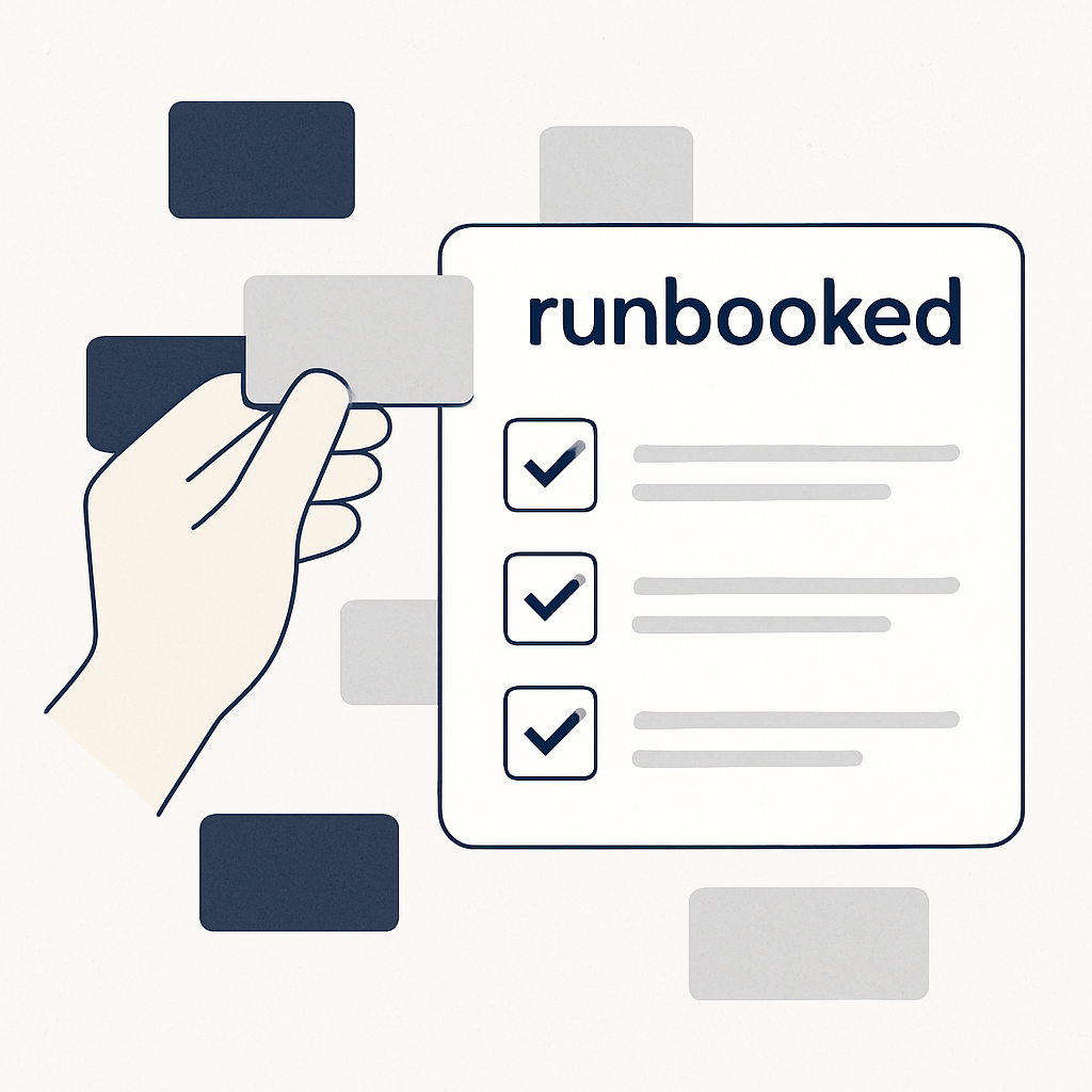 Runbooked execution tracking dashboard showing completed checklists